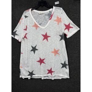 Bibi Star Knit Top Womens Size L White Multi Lightweight Sheer